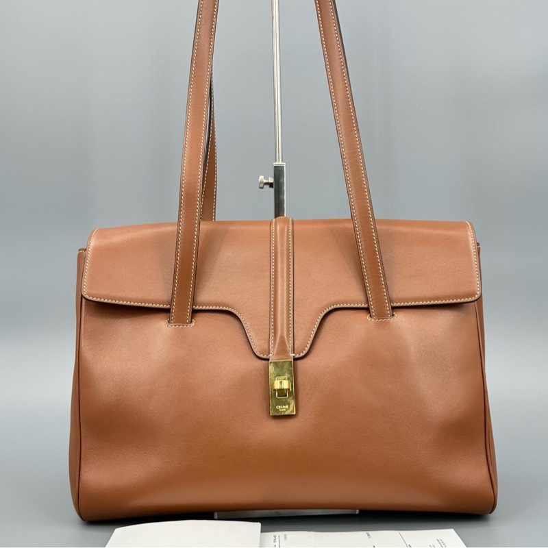 Celine 賽琳 soft16 全皮焦糖色單肩包 32*25 附件:單品-0