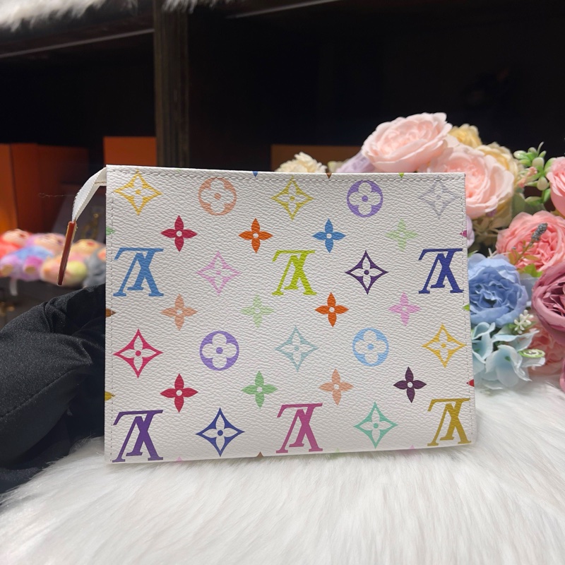 lv 村上隆 聯名款 洗漱包19 白三彩 全新芯片 中號 女款 白色-1