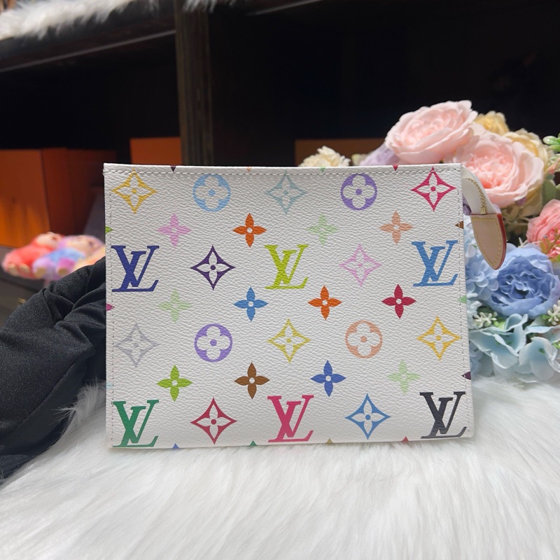 lv 村上隆 聯名款 洗漱包19 白三彩 全新芯片 中號 女款 白色-4