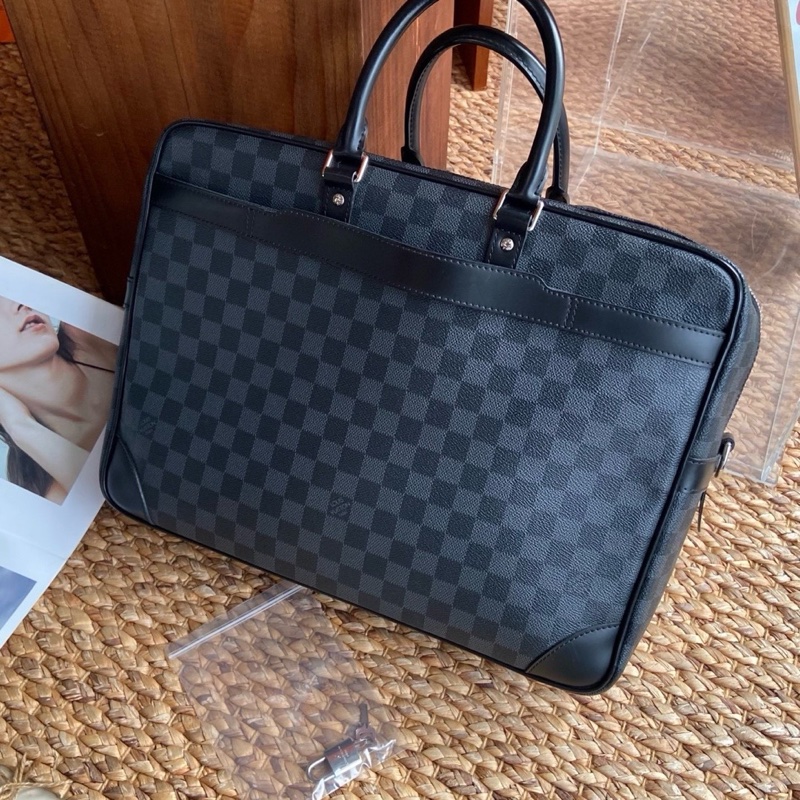 LouisVuitton黑色棋盤格公文包男士通勤手提包, 尺寸40*30 ,配件:鑰匙/鎖 沒有肩帶皮牌,-0
