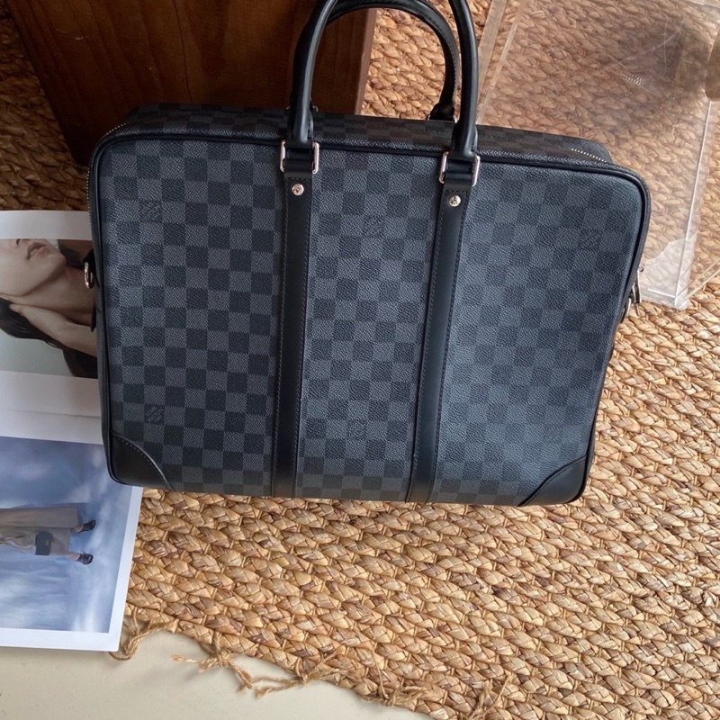 LouisVuitton黑色棋盤格公文包男士通勤手提包, 尺寸40*30 ,配件:鑰匙/鎖 沒有肩帶皮牌,-1