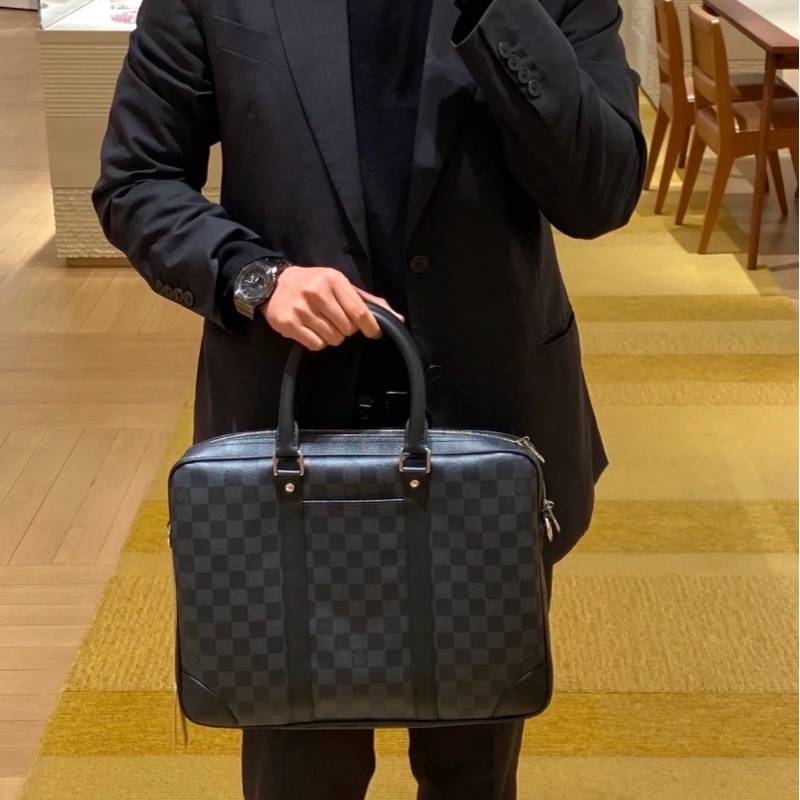 LouisVuitton黑色棋盤格公文包男士通勤手提包, 尺寸40*30 ,配件:鑰匙/鎖 沒有肩帶皮牌,-5