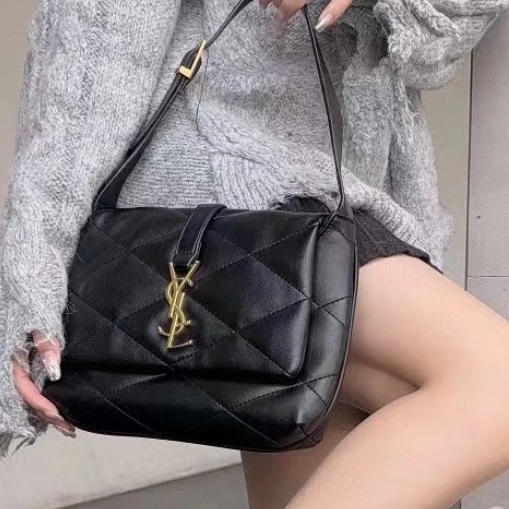 🍓SAINT LAURENT 聖羅蘭Le5A7黑銀油蠟皮V紋雲朵雙肩包後背包-2