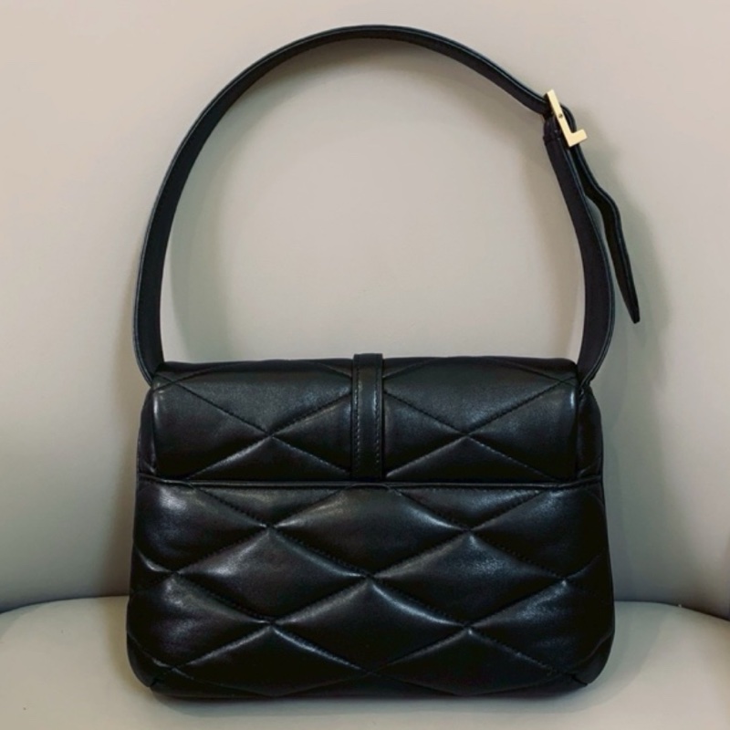 🍓SAINT LAURENT 聖羅蘭Le5A7黑銀油蠟皮V紋雲朵雙肩包後背包-11