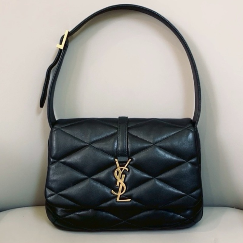 🍓SAINT LAURENT 聖羅蘭Le5A7黑銀油蠟皮V紋雲朵雙肩包後背包-12