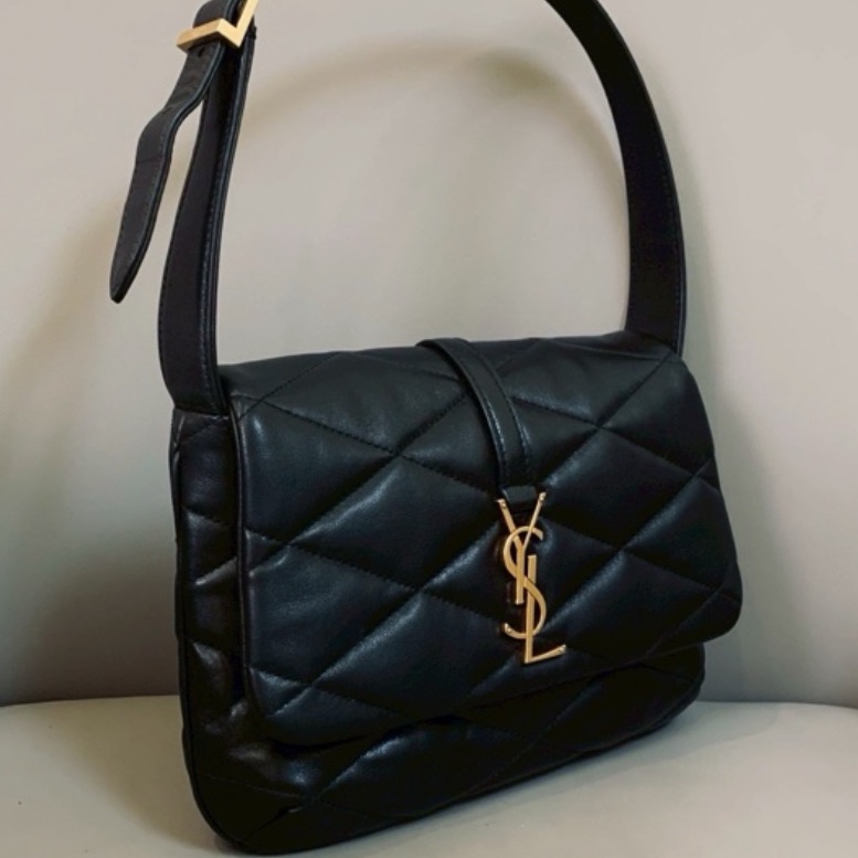 🍓SAINT LAURENT 聖羅蘭Le5A7黑銀油蠟皮V紋雲朵雙肩包後背包-13