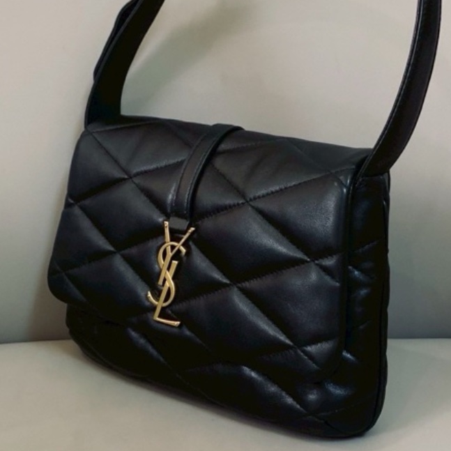 🍓SAINT LAURENT 聖羅蘭Le5A7黑銀油蠟皮V紋雲朵雙肩包後背包-14