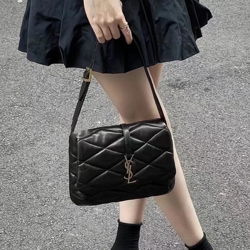 🍓SAINT LAURENT 聖羅蘭Le5A7黑銀油蠟皮V紋雲朵雙肩包後背包-22