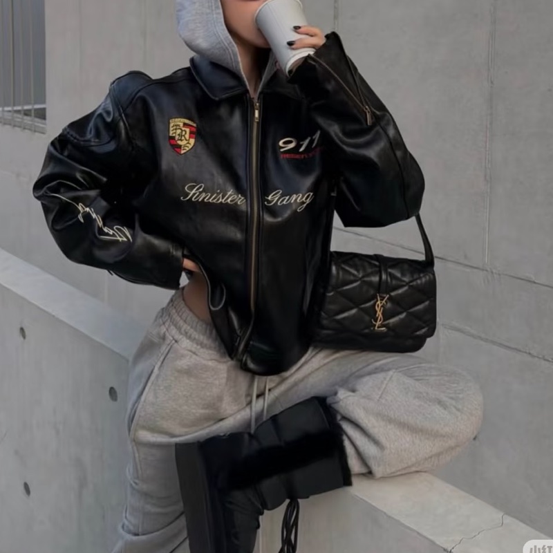 🍓SAINT LAURENT 聖羅蘭Le5A7黑銀油蠟皮V紋雲朵雙肩包後背包-24