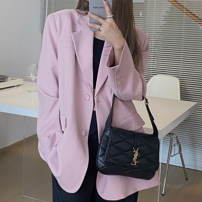 🍓SAINT LAURENT 聖羅蘭Le5A7黑銀油蠟皮V紋雲朵雙肩包後背包-25