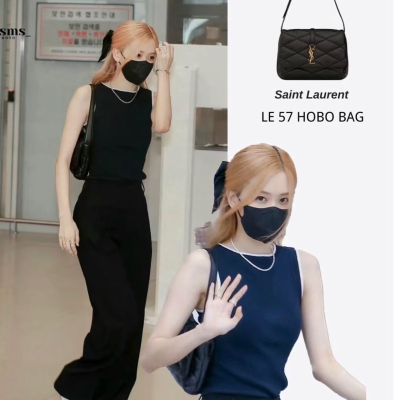 🍓SAINT LAURENT 聖羅蘭Le5A7黑銀油蠟皮V紋雲朵雙肩包後背包-42