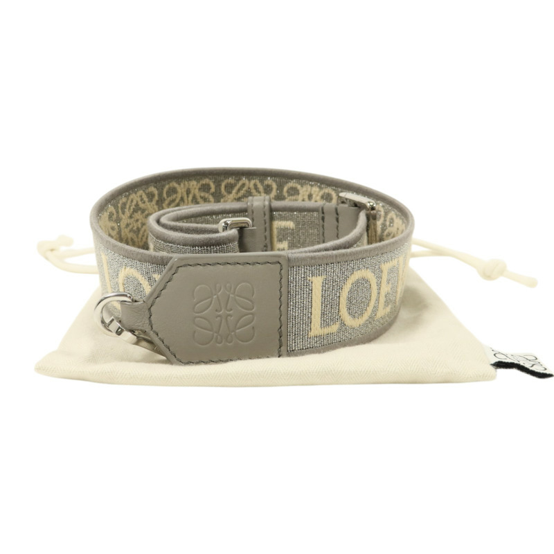 LOEWE 帆布/牛皮皮革Anagram Bag Shoulder Strap銀扣肩帶-8