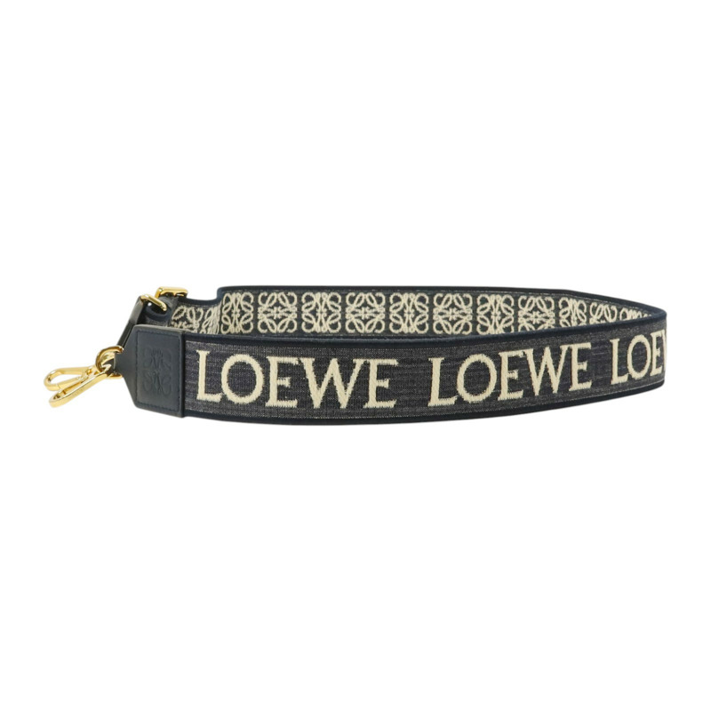 LOEWE 牛仔佈/牛皮皮革Anagram Bag Shoulder Strap金扣肩帶-1