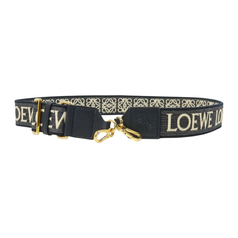LOEWE 牛仔佈/牛皮皮革Anagram Bag Shoulder Strap金扣肩帶-2