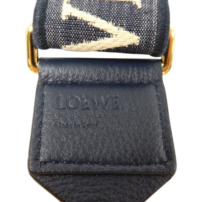 LOEWE 牛仔佈/牛皮皮革Anagram Bag Shoulder Strap金扣肩帶-4