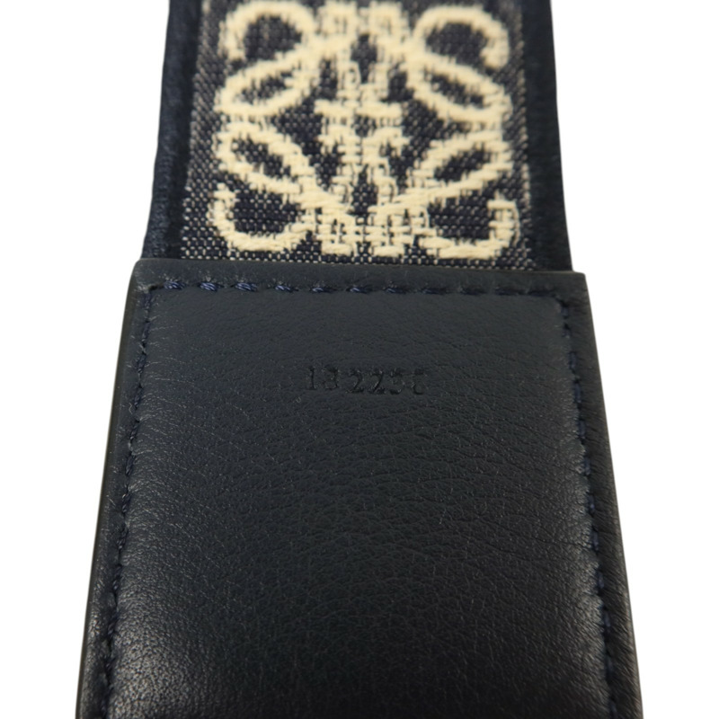 LOEWE 牛仔佈/牛皮皮革Anagram Bag Shoulder Strap金扣肩帶-5