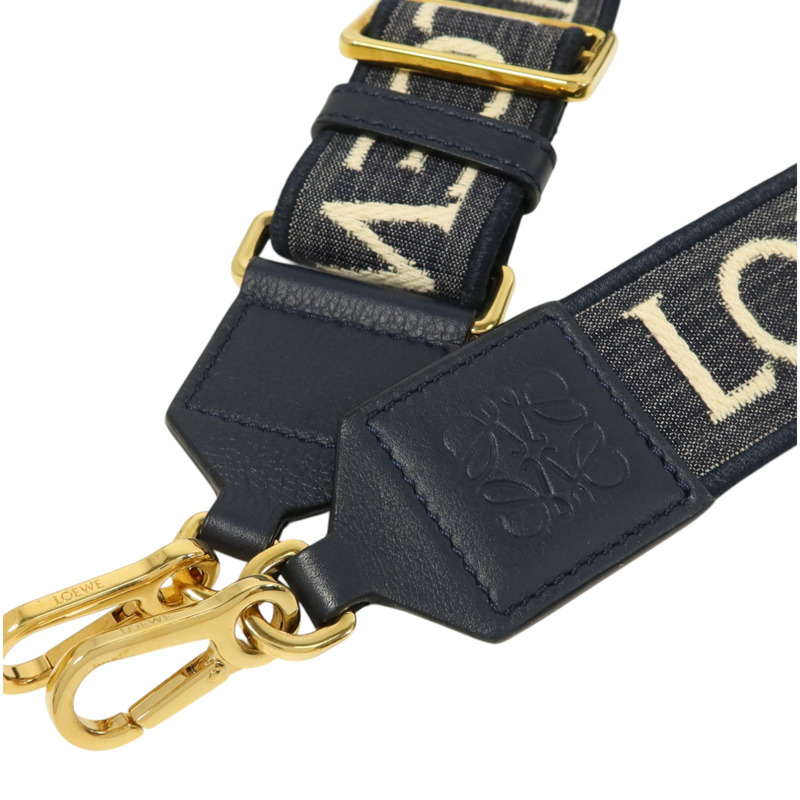 LOEWE 牛仔佈/牛皮皮革Anagram Bag Shoulder Strap金扣肩帶-7
