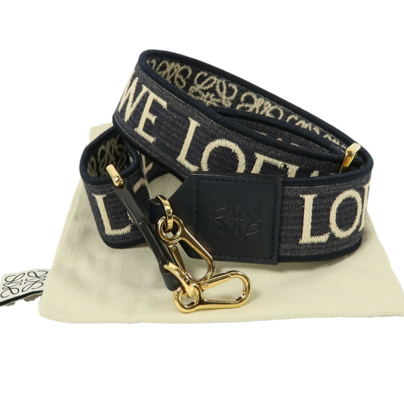 LOEWE 牛仔佈/牛皮皮革Anagram Bag Shoulder Strap金扣肩帶-8