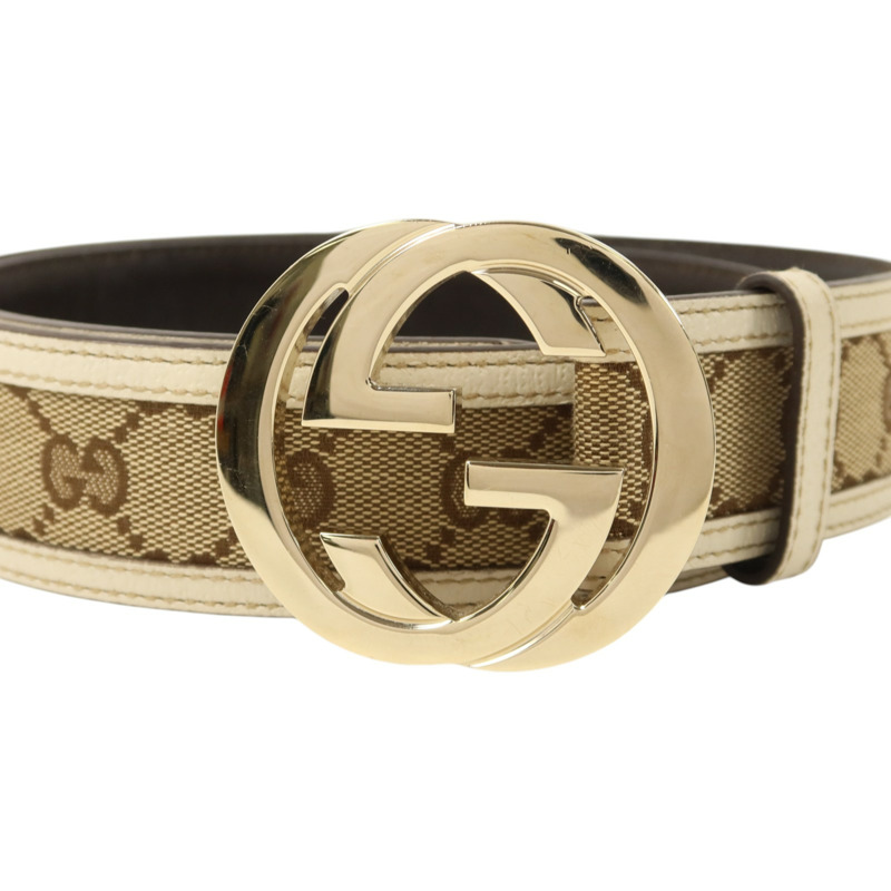 GUCCI GG帆布/牛皮皮革Belt金扣皮帶-2