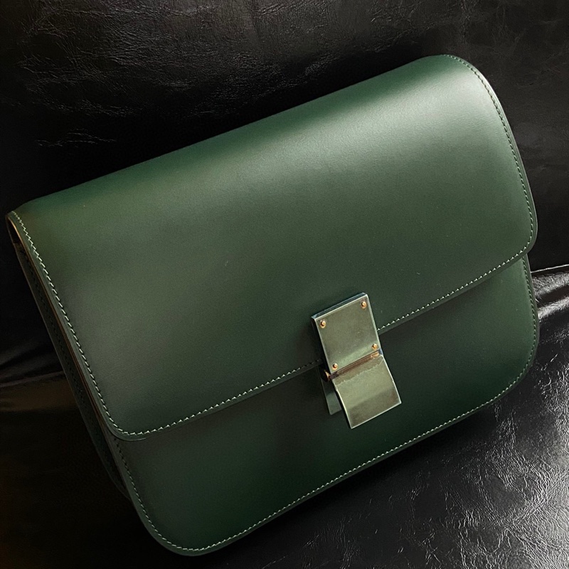 99新celine思琳box 中號亞馬遜綠墨綠豆腐包,尺寸:24*19, 配件:塵袋/肩帶。膜還在-1