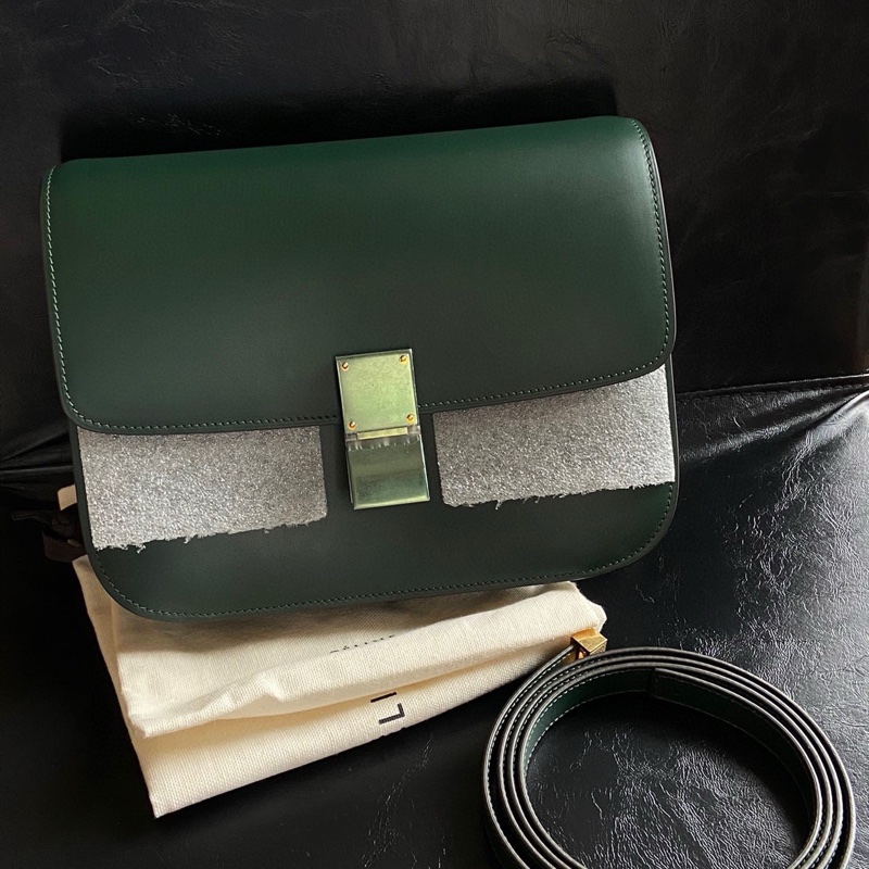 99新celine思琳box 中號亞馬遜綠墨綠豆腐包,尺寸:24*19, 配件:塵袋/肩帶。膜還在-3