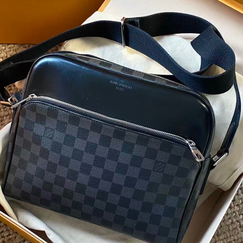 Louis Vuitton路易威登黑色棋盤格郵差包小號男士斜挎包,尺寸: 28.5x25x7cm,配件:塵袋-2