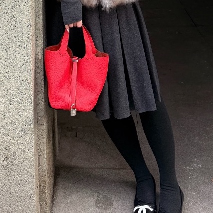 🐴Hermès愛馬仕蕃茄紅銀扣菜籃子18手提包Picotin-1