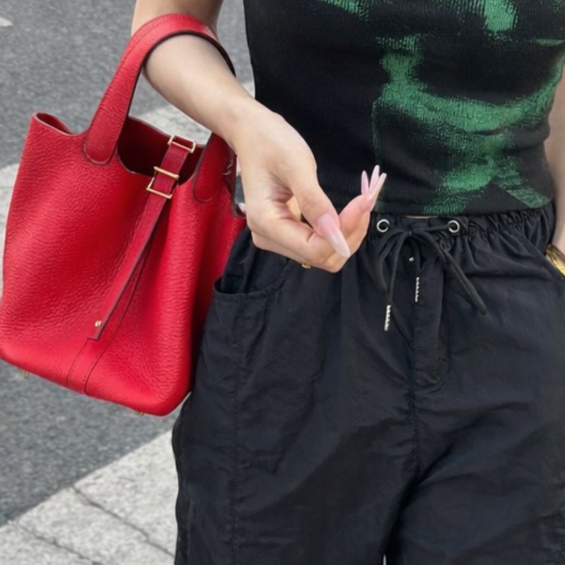 🐴Hermès愛馬仕蕃茄紅銀扣菜籃子18手提包Picotin-3