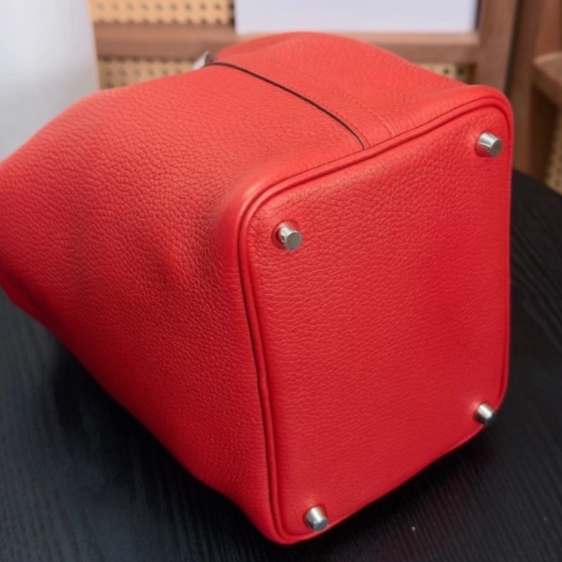 🐴Hermès愛馬仕蕃茄紅銀扣菜籃子18手提包Picotin-12