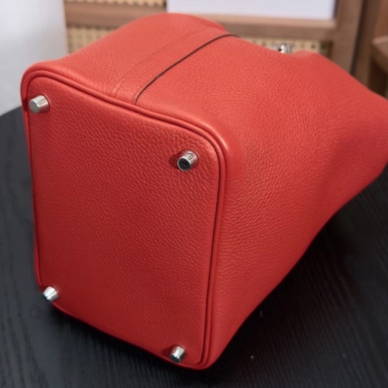 🐴Hermès愛馬仕蕃茄紅銀扣菜籃子18手提包Picotin-13