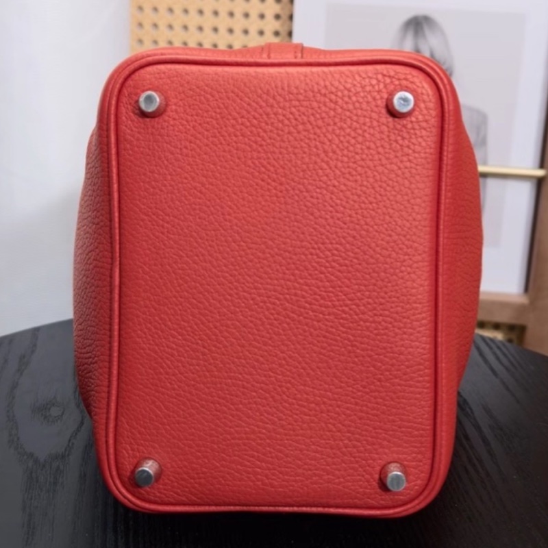 🐴Hermès愛馬仕蕃茄紅銀扣菜籃子18手提包Picotin-14