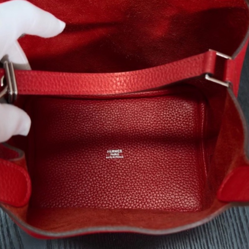 🐴Hermès愛馬仕蕃茄紅銀扣菜籃子18手提包Picotin-15