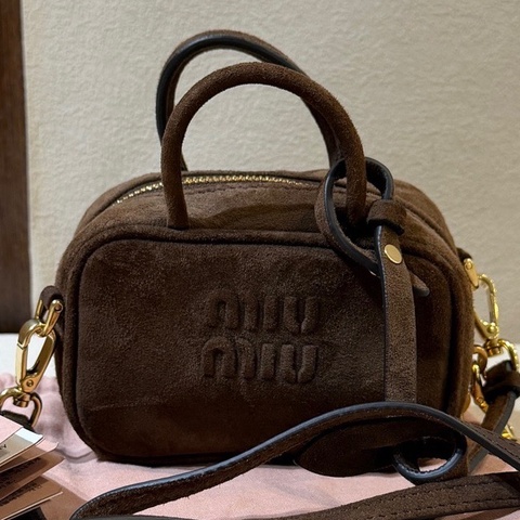 99新 MiuMiu/繆繆 保齡球包 焦糖色 超mini零錢包 手提包 斜挎包 單肩包