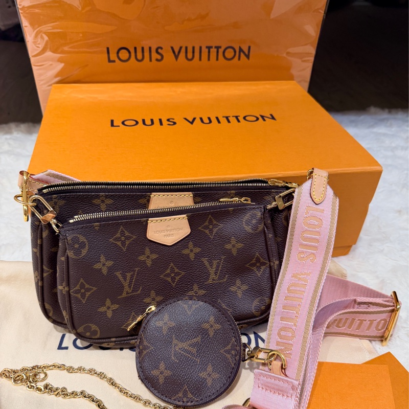 100%正品-粉紅色 Pochette 包包- 五合一麻將包- M44840-0