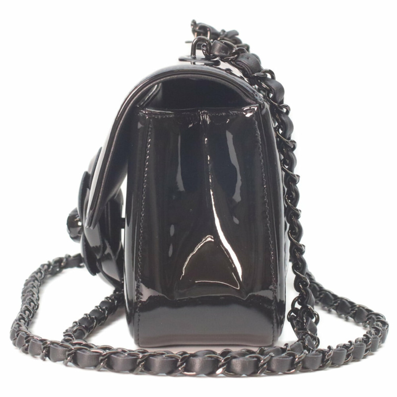 香奈兒 AS4388 So Black 單蓋漆皮山茶花小鏈條包 女士-1