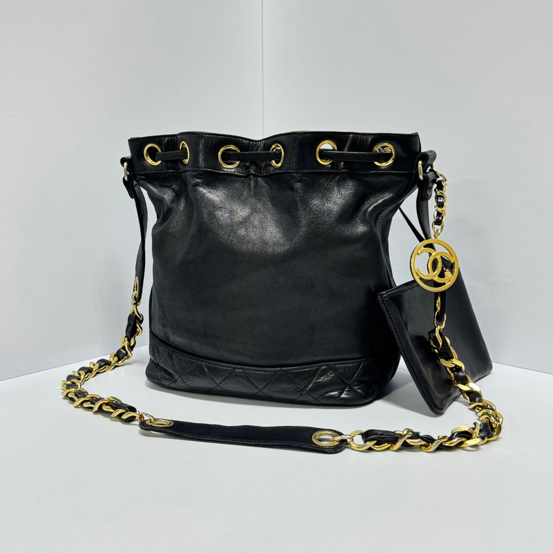 【極新🎁】 Chanel 黑金羊皮 水桶包 (專櫃223,000)-17