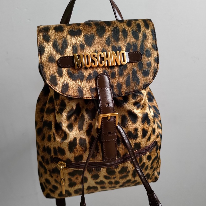 義大利製老品 #MOSCHINO 豹紋後背包 / LOVE & PEACE-0