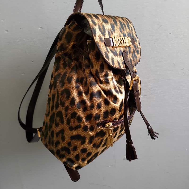 義大利製老品 #MOSCHINO 豹紋後背包 / LOVE & PEACE-4