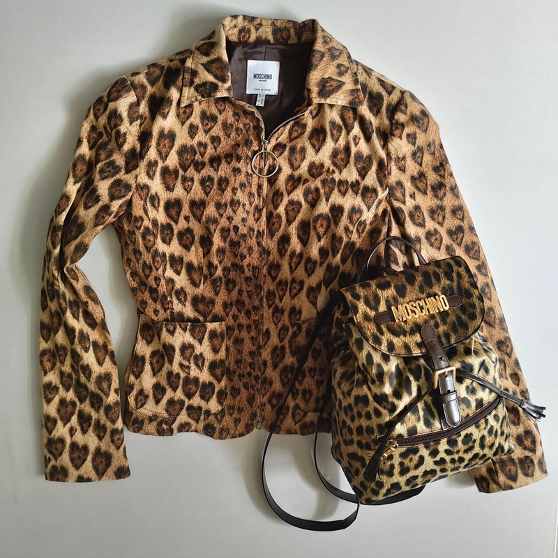 義大利製老品 #MOSCHINO 豹紋後背包 / LOVE & PEACE-10