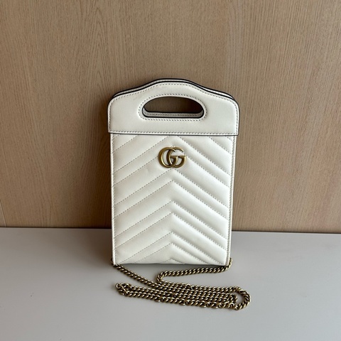 Gucci/古馳 marmont馬蒙白金mini tote斜挎包 。