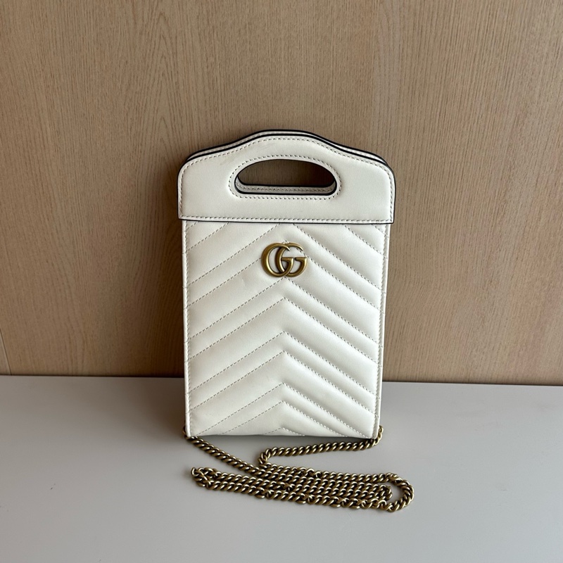 Gucci/古馳 marmont馬蒙白金mini tote斜挎包 。-0