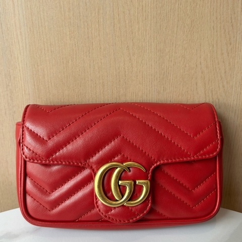 Gucci古馳馬蒙mini紅色鏈條包