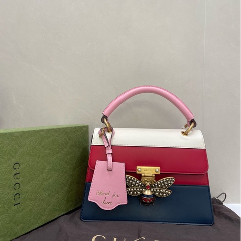 Gucci古驰 粉手柄玛格丽特蜜蜂中号手提单肩斜挎包