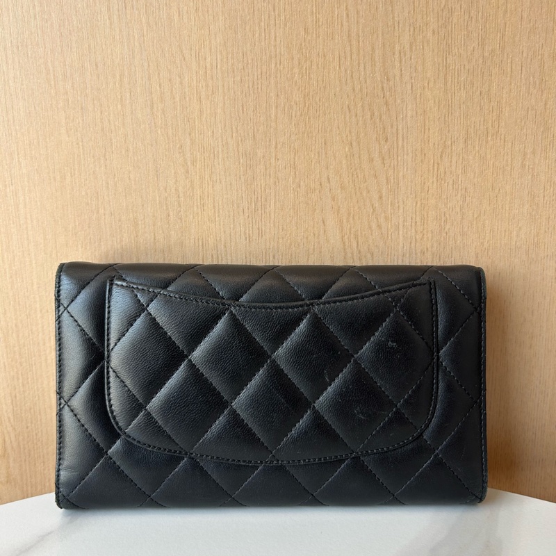 Chanel香奈兒黑銀三折長款錢包 18開-1