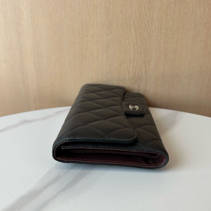 Chanel香奈兒黑銀三折長款錢包 18開-2
