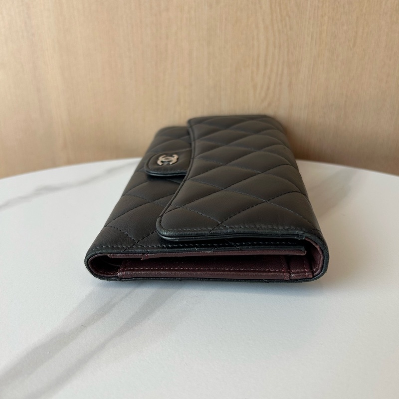 Chanel香奈兒黑銀三折長款錢包 18開-3