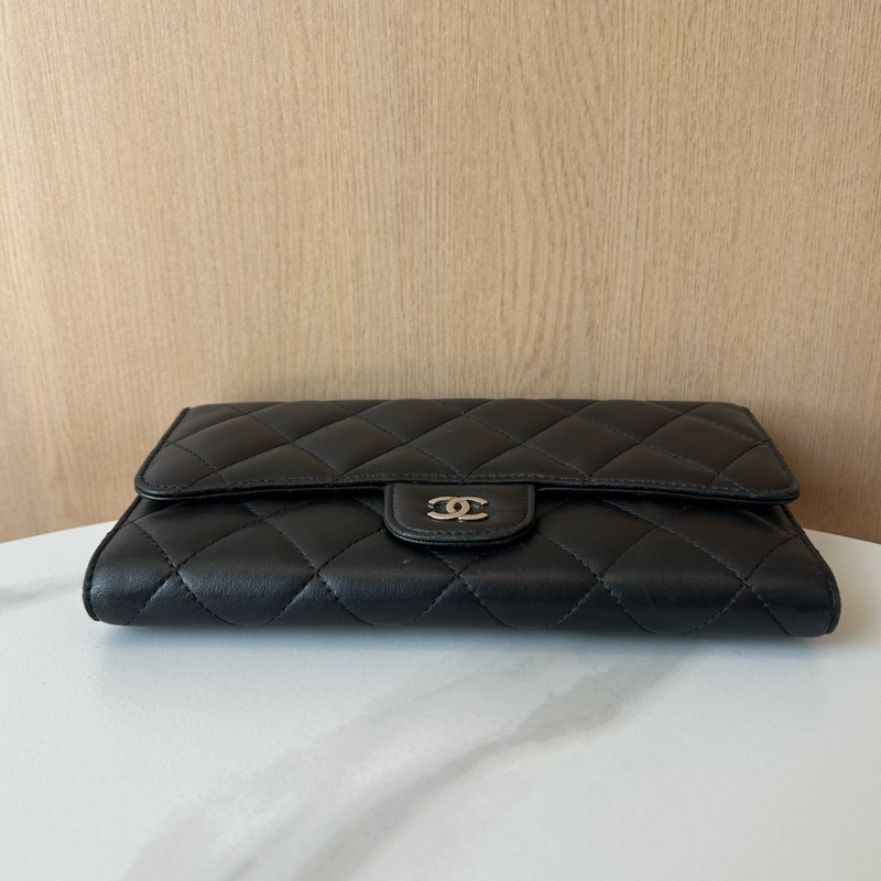 Chanel香奈兒黑銀三折長款錢包 18開-4