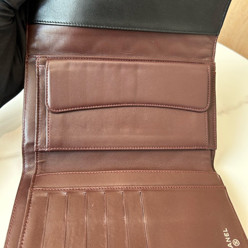 Chanel香奈兒黑銀三折長款錢包 18開-6
