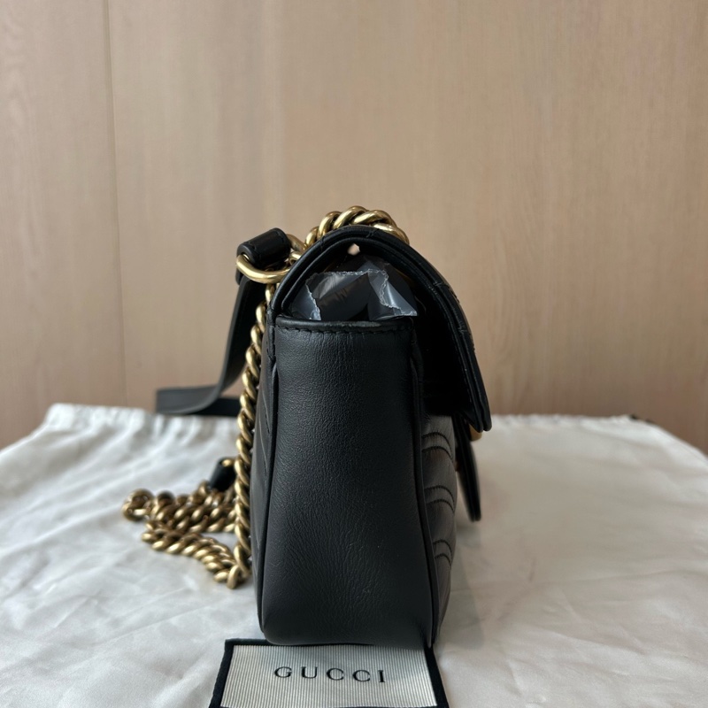 Gucci古馳 GG Marmont馬蒙22黑金鍊條包 028黑標-2