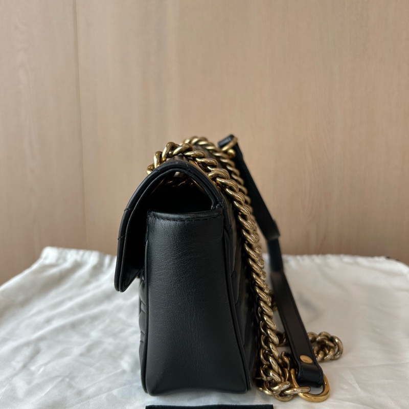 Gucci古馳 GG Marmont馬蒙22黑金鍊條包 028黑標-3